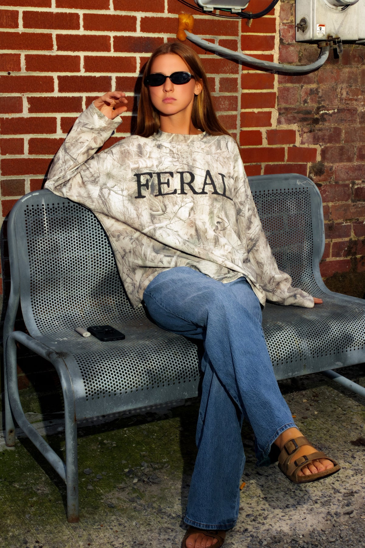 FERAL Camo Waffle Long Sleeve Oversized T-Shirt